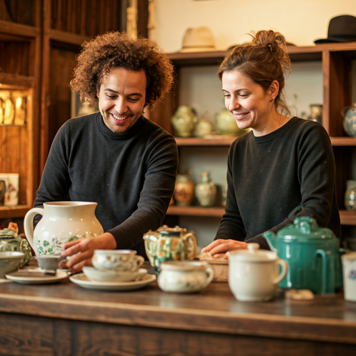 THRIFT. veikala īpašnieki kārto second-hand apģērbu.